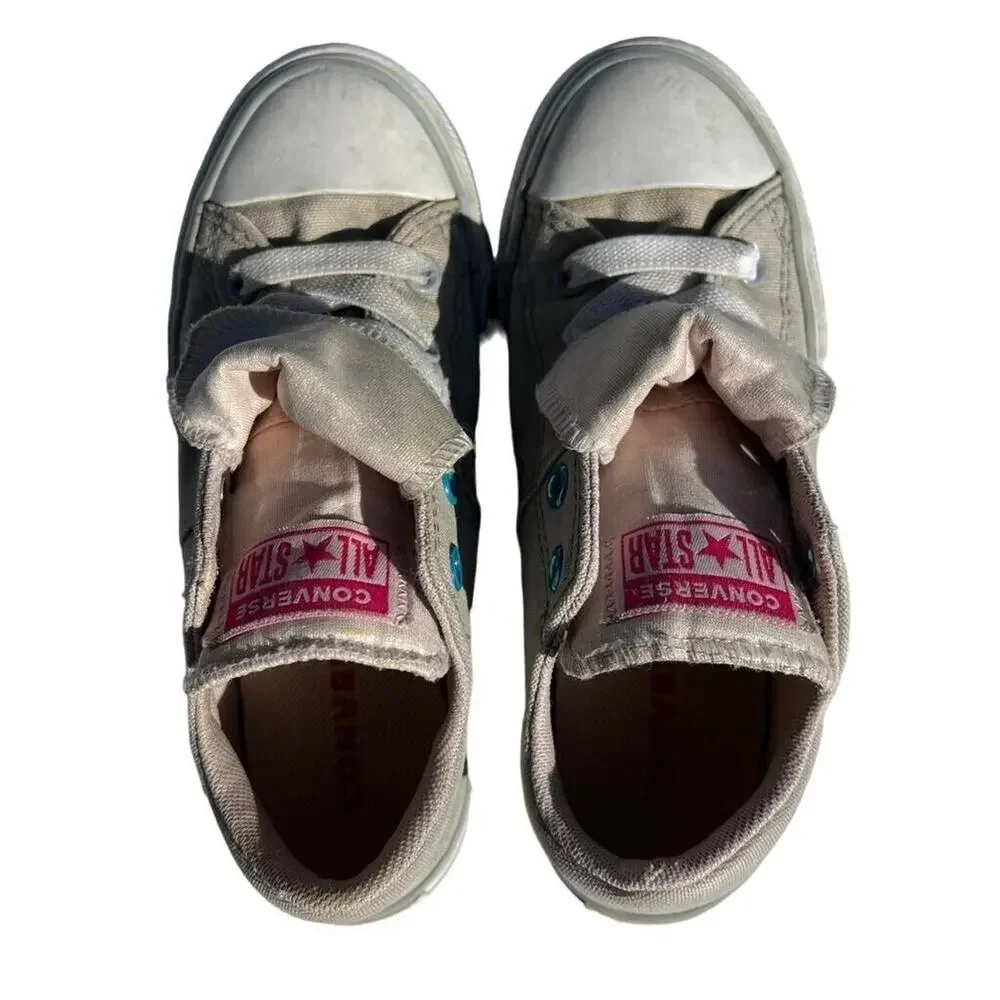 Converse All Star Girls Sneakers Shoes Double Tongue Gray Pink Athletic Sz 13
